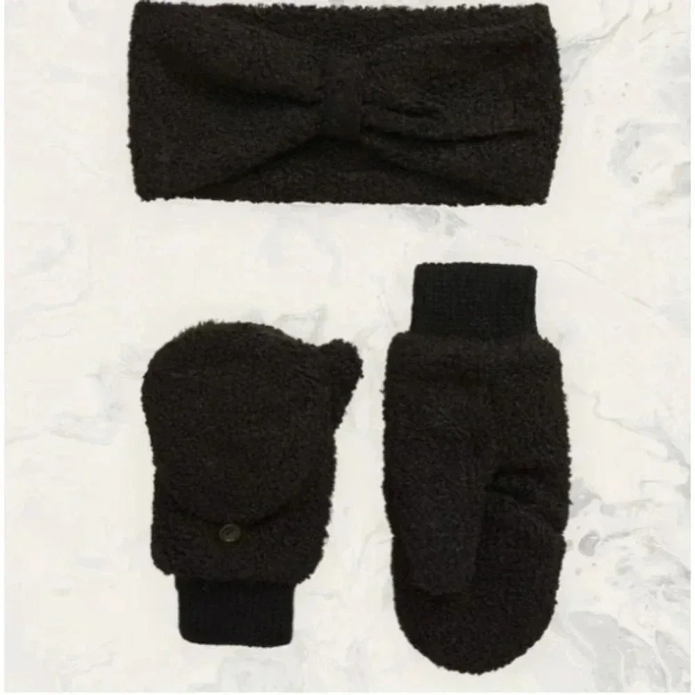 BP. Boucle Head Wrap &‎ Mittens Set - Black - One Size